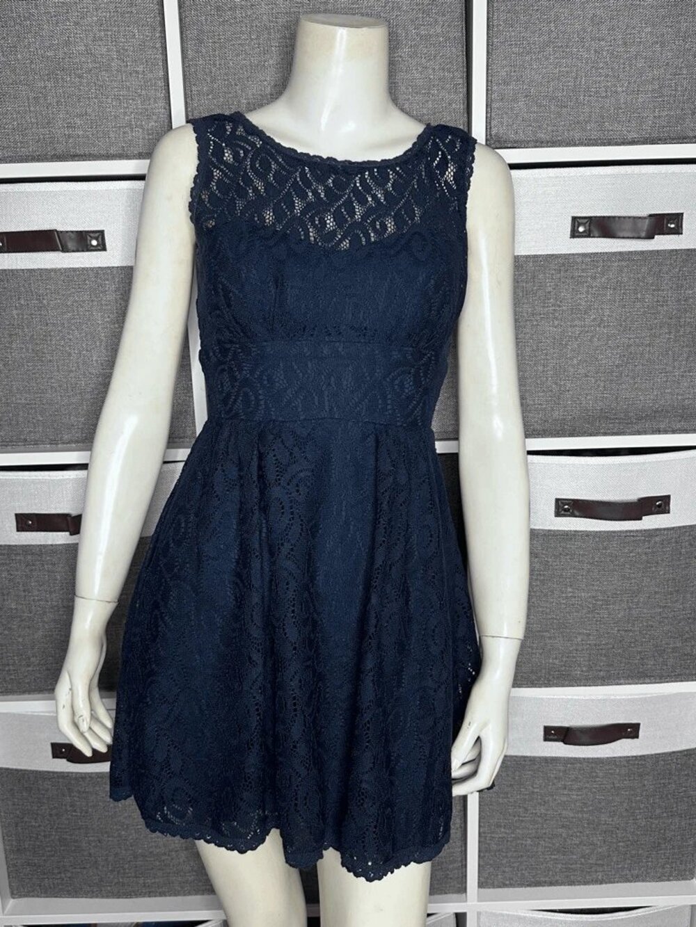 B. Darlin Navy Blue Lace Short Fit And Flare Dress